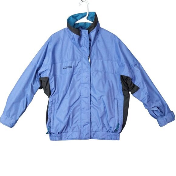 VNTG COLUMBIA Womens Bugaboo Jacket SZ L Zip Snap Button Windbreaker Collar Blue - Picture 1 of 13